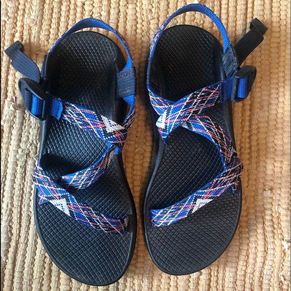 red white and blue chacos